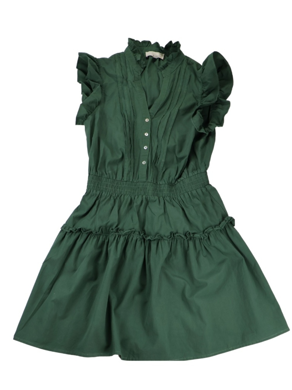 Pinch Green Ruffle Sleeve Mini Dress Cottagecore Tiered Cotton Dress M